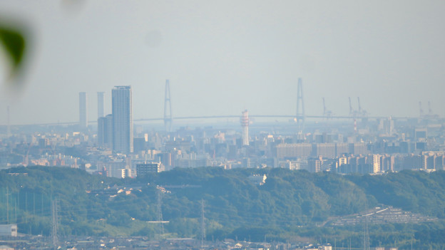西高森山の山頂から見た景色 - 9：名古屋港の新名古屋火力発電所と名港中央大橋