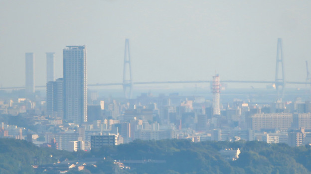 西高森山の山頂から見た景色 - 10：名古屋港の新名古屋火力発電所と名港中央大橋