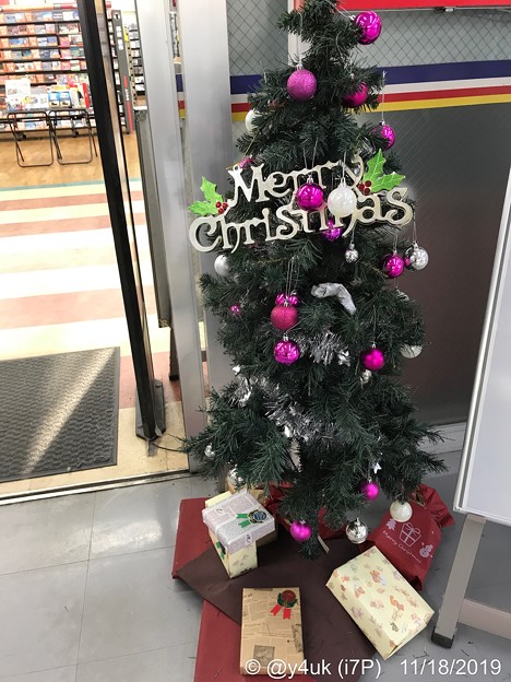 Photos: 11.18_15:29旅先その6.“今年初のXmas Tree”Pink or Velvet colors & Presented to the bottom～ボール色が大人ぽい◯今年1枚目のXmas