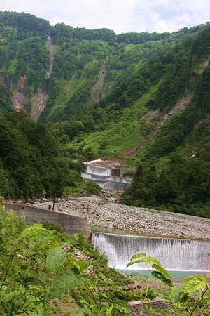 砂防ダム　（称名川）　この左奥に称名滝が！