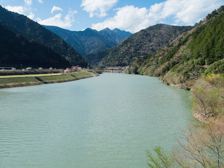 南アルプス接岨大吊橋からの眺め 増水時