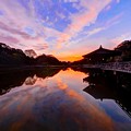 奈良公園　鷺池　浮見堂　夕景