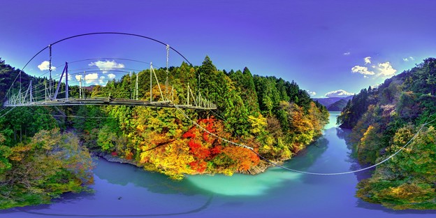 井川湖 夢の吊橋 紅葉 360度パノラマ写真(2)