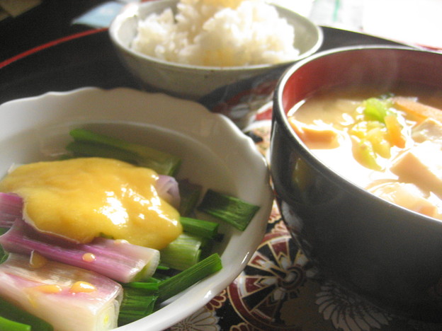 3月28日朝食 ネギぬた キャベツ大根豆腐味噌汁 写真共有サイト フォト蔵