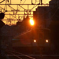 朝日と電車