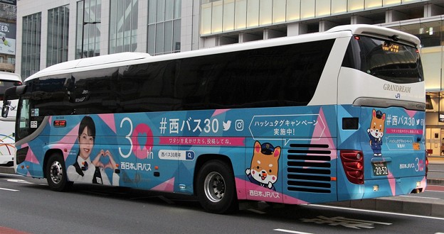 西日本JRバス　夜行高速バス「グランドリーム号」　　　　　　　（ハイデッカー、発足30周年記念ラッピング、後部）