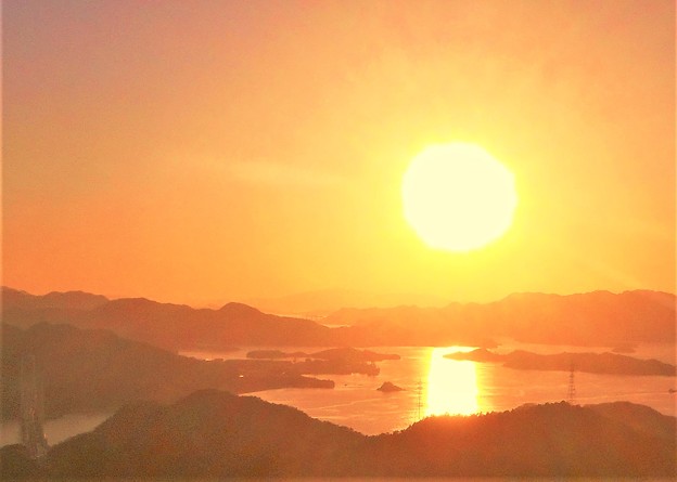 しまなみ海道・布刈瀬戸の夕陽＠高見山展望台