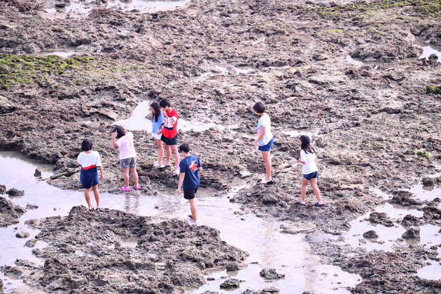 沖縄 瀬長島の海岸で遊ぶ子供達 20180617