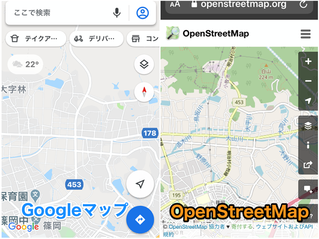 細かい川の名前も表示される「OpenStreetMap」- 7