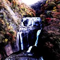 紅葉した袋田の滝