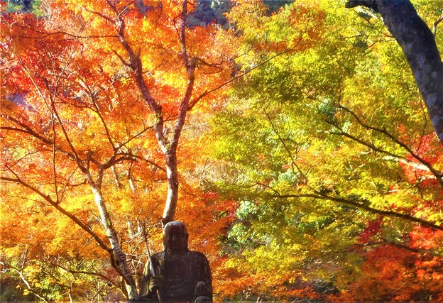 佛通寺の燃える秋と仏様