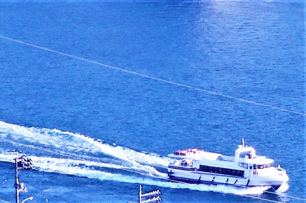 新春の尾道水道を航行する中型客船＠瑠璃山山頂展望台
